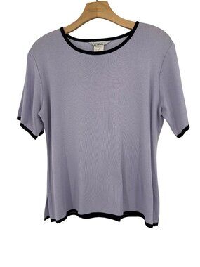 Exclusively Misook Womens Lilac Knit Short Sleeve Top Black Trim Acrylic Size M